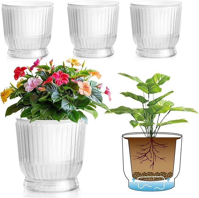 T4U( 2p 6In 2 p4in)Self Watering Plant Pot, 4 Pack Self Watering Pots, Self Watering Planter with Reservoir, Clear Self Watering Pots for Indoor Plants, African Violets, Flowers (4 Pack, 4", Clear)
Amazon's Choice