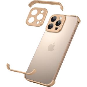 Metal Frameless Phone Case Compatible with iPhone 16 Pro Phone Models Minimalist Bumper Shell (Metal-Coppery Gold)