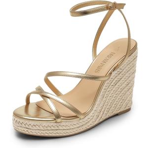 DREAM PAIRS Strappy Espadrille Platform Wedge Sandals for Women Dressy Summer, Comfortable Open Toe Sandals with Cushioned Insole and Ankle Strap Buckle, 8