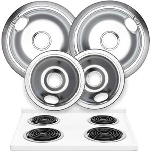 Electric Stove Drip Pans Set of 4 (2 x 6-Inch & 2 x 8-Inch) Replacement Stove Drip Pans for Electric Stove Compatible with Frigidaire, Kenmore, Tappan & More - Stove Burner Drip Pan Replacements (Silver)