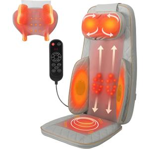 Shiatsu Neck and Back Massager with Heat - Full Back Walking Massager with Deep Kneading & Seat Cushion Vibration for Chair and Home, Pain Relief, Dual-Neck Detachable and Height Adjustment (Gray)
