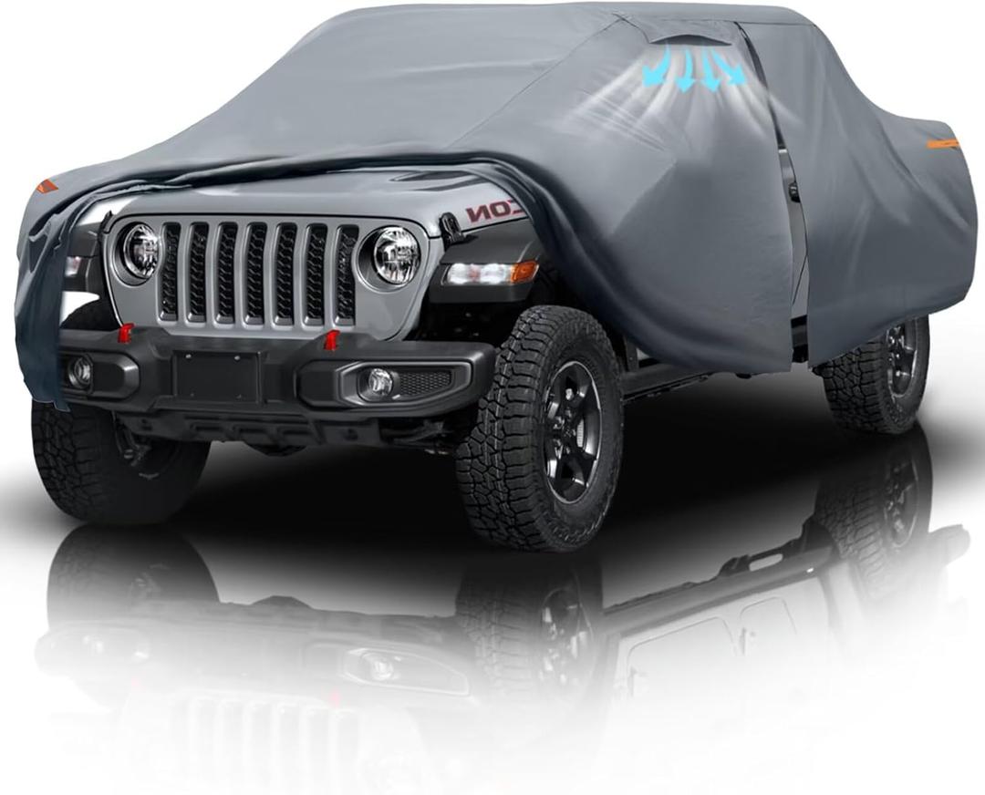 Jeep Gladiator/Gladiato 4 Door Truck Cover Custom Fit 1999-2026 Crew Cab Short Bed(5') with Door Zipper, 10 Layers Outdoor Heavy Pickup Truck Cover Waterproof All Weather, Wind Dust Sun Protector.