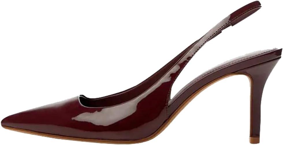 YIYA Women's Cherry Red Heels for Fall Slingback Closed Pointed Toe Stiletto High Heels Backless Slip-on Heeled Autumn Pumps Dress Shoes (7)