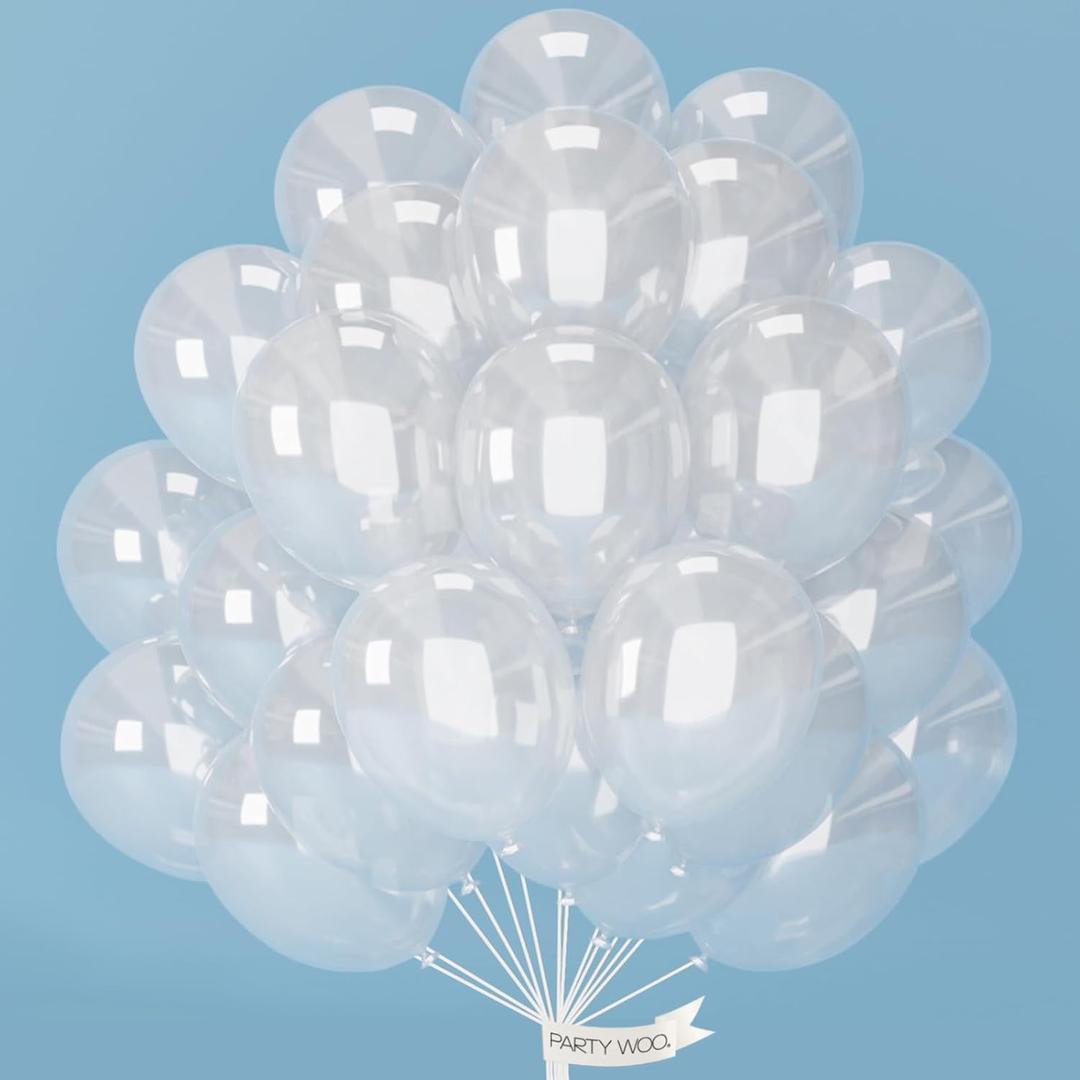 PartyWoo Clear Balloons 100pcs 12 Inch Transparent Latex Helium Balloons for Graduation Wedding Baby Shower Bridal Shower Engagement Gender Reveal Anniversary Birthday Party Decorations Clear-Y2