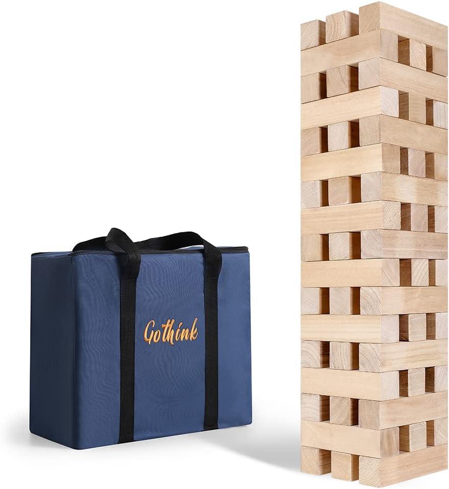 GOTHINK Giant Tumbling Tower Game, Super Large 51pcs Wooden Blocks Stacking Game, Stack to Over 5 Feet, with Carry Bag, Jumbo Blocks Outdoor Indoor Game Toy Gift for Kids and Adults (Over 5FT)