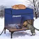 Zikopomi Heated Cat House for Outside with Elevated Base Outdoor Cat House with 2 Safe Escape Doors Cat-Attracting Eave Design Feral Stray Shelter Weatherproof in Winter Garage Yard Porch
