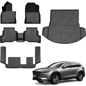 Automotive Floor Mats & Cargo Liners Trunk Set Compatible with 2023 2022 2021 2020 2019-2016 Mazda CX-9(Fit 7 Seats), All Weather Car Accessories Floor Liner 1st and 2nd Row Car Mat Black.