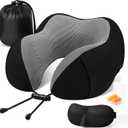 CloudBliss Travel Pillow Premium Memory Foam, Comfortable & Supportive Neck Pillow, Sleeping Neck Pillows for Travel, Airplane Pillow for Sleeping Airplane, Car, Office and Home, Black