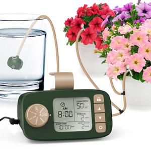Automatic Drip Irrigation System for 15 Potted Plants, Indoor Self-Watering Device with AC Power Plug, Battery-Free Vacation Plant Care (Grass green)