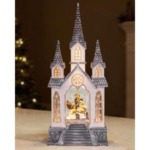 Large Christmas Church Nativity Snow Globe Light up Snowglobe with Music, 9.84" White Christmas Snow Globes for Kids Adults, 6H Timer & Dual Power, Angle Snowglobes Christmas Decorations Indoor (Angel Jesus 89)