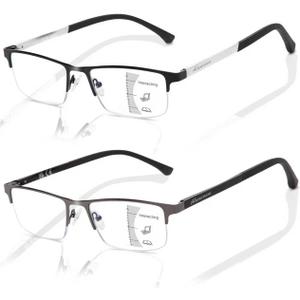 LianSan Premium Progressive Multifocus Reading Glasses Men - No-Line Aluminum Trifocal Blue Light Blocking Computer Readers