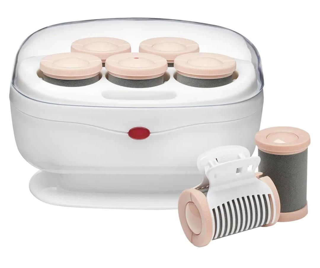 Conair Double Ceramic Hot Rollers for Long, Medium & Short Hair, 5 Ceramic Flocked 1½-Inch Heated Hair Rollers with Clips, Hot Curlers for Women, Volume & Curls, Dual Voltage, Pink/White