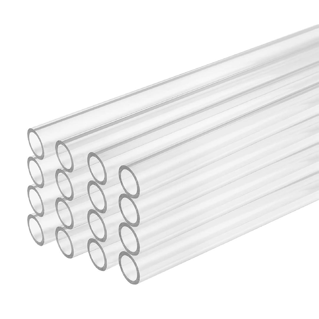dracaena.io 16 Pack PETG Hard Tubing - 14 mm / 0.55 inch Outer Diameter, 10 mm / 0.39 inch Inner Diameter, 450 mm / 17.7 inch Length - Rigid Pipe for PC Water Cooling System, Transparent