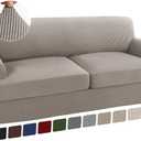 Turquoize 3 Piece T Cushion Sofa Slipcovers Sofa Cover for T Cushion Sofa Couches Stretch Couch Cover Furniture Covers with 2 Individual T Cushion Covers, Machine Washable (2 Cushion Sofa, Taupe)