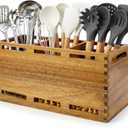 Extra Large Acacia Wood Utensil Holder for Kitchen Counter Decor Rustic Wooden Spatula Holders Cooking Utensils Organizer Countertop Silverware Caddy Spoon Kitchen Tool Holder Farmhouse Utensil Crock