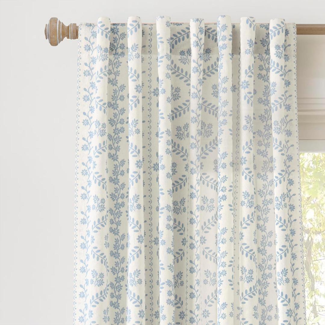 Lush Decor Doreen Delicate Floral Window Curtain Panels Pair 52" W x 84" L Blue - Floral Curtains for Living Room - Light Filtering Curtains Cottage Core