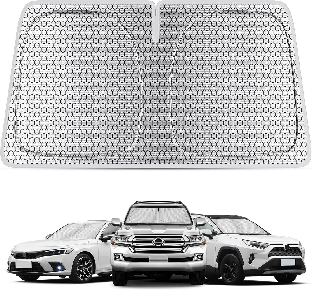 helloleiboo Graphene Car Windshield Sun Shade Car Sun Shade for Windshield with Heat Absorption Coating Foldable Design with UV Protection to Keep Your Car Interior Cooler Silver (Medium-59 30 in)
