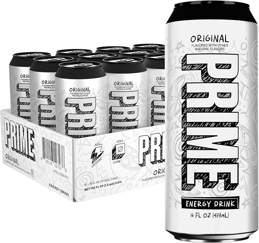 PRIME Energy ORIGINAL, Sugar Free Energy Drink, 200mg Caffeine and 355mg of Electrolytes for Hydration, Low Calorie, Vegan, Gluten Free, 16 Fluid Ounce, 12 Pack
 (EXP 06/14/27)