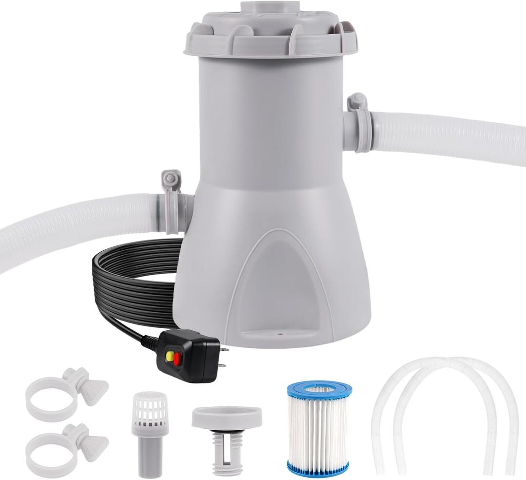 WAVIO 800 GPH Cartridge Filter Pump for Above Ground Pool, Energy Efficient Pool Filter Water Circulation for Improved Water Clarity, Easy Installation and Clean Gray