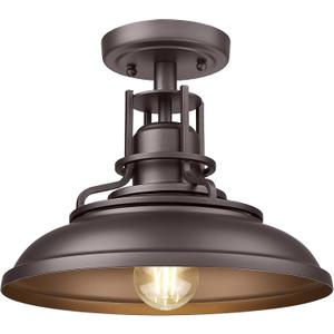 FEMILA 1-Light Semi Flush Mount Light Fixture, 12" Farmhouse Outdoor Ceiling Light for Hallway, Porch, Laundry, Foyer, Oil Rubbed Bronze Finish, 4FY15-F ORB