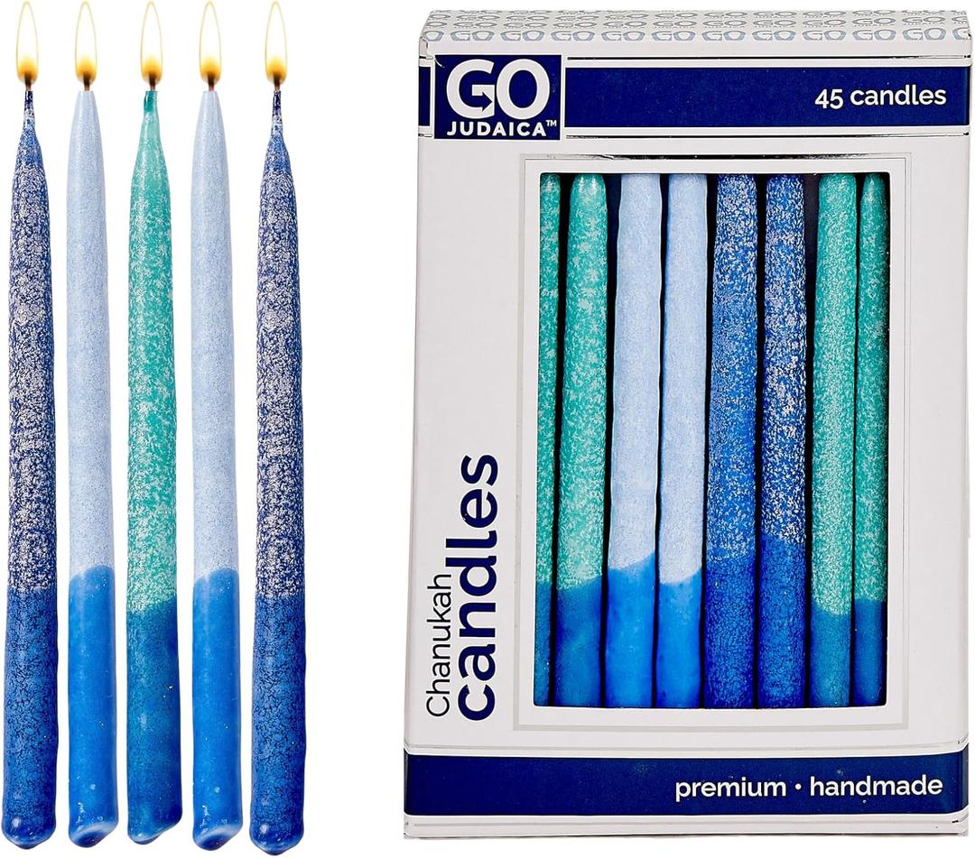 Dripless Hanukkah Candles | Blue & Teal Frosted Chanukah Bulk Candles Value 45 Pack | Standard Size Menorah Premium Quality Wax Jewish Holiday Party Favors Gifts, Decorations for All 8 Nights