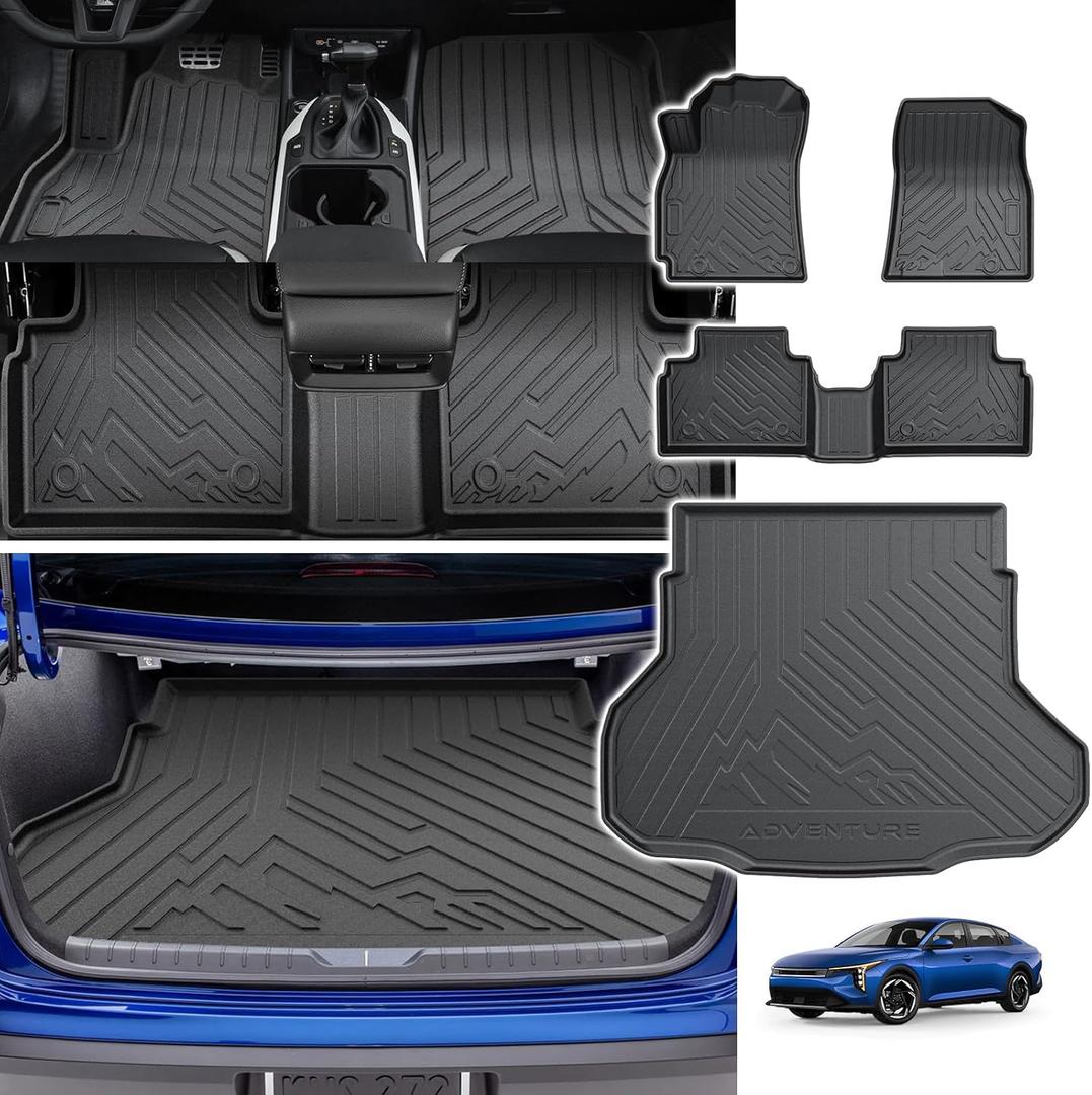 Powerty Floor Mats for Kia K4 2025 2026, All Weather TPE Custom Floor Cargo Liners Full Set Car Liners Replacement, 1st & 2nd Row
