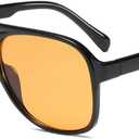 Freckles Mark Vintage Retro 70s Sunglasses for Women Men Classic Large Square Aviator Trendy Glasses (Tinted Yellow)