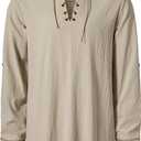 JEMITOP Men's Pure Cotton Vintage Lace Up Shirts for Pirate Renaissance Viking Medieval Costume Without Belt Khaki Small