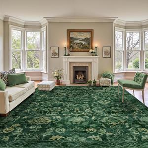 Dark Green Area Rugs 8x10 Rugs for Living Room, Traditional Washable Rugs for Bedroom Distressed Large Area Rug Living Room Rug Non Slip Rug Carpet for Dining Nursery