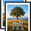 JCJMY 20x27 Picture Frame Set of 2 with 18x24 Mat, Black 20 x 27 Poster Frames with Shatter Resistant Plexiglass, Display 18 x 24 with Mat or 20 by 27 Without Mat, Sturdy Wall Hanging Frames