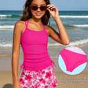 Girls Swimsuit 2 Piece Halterneck Tankini Swimsuits with Printed Skirt Drawstring Bathing Suit, Size 13-14 Years (Pink)