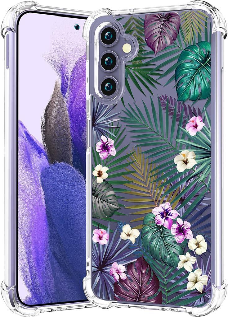 CCFUNCASE Compatible for Samsung Galaxy S24+ Plus / S25+ Plus Case Clear Cute for Women - Rugged Phone Cases Funda Protector Cover Skin (Green Palm Leaves)