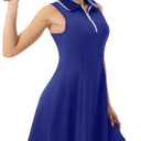FKEEP Women's Tennis Golf Dress Sport Activewear Workout Athletic Zipper V-Neck with Shorts and Pocket (08 Sapphire Blue)