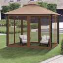Gazebo Universal Replacement Mosquito Netting, 10' x 10' Outdoor Canopy Net Screen 4-Panel Sidewall Gazebo Curtains, with Zippers, Easy to Install, Fit for Most Gazebos 10x10 CanopyPatio Brown