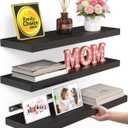 BAYKA Floating Shelves for Wall, Wall Mounted Rustic Wood Shelves for Bathroom, Bedroom, Living Room, Kitchen, Hanging Shelf for Books/Storage/Room Decor with 22lbs Capacity (Black, Set of 3, 15.7in) (A. Black - Universal Classic Style)