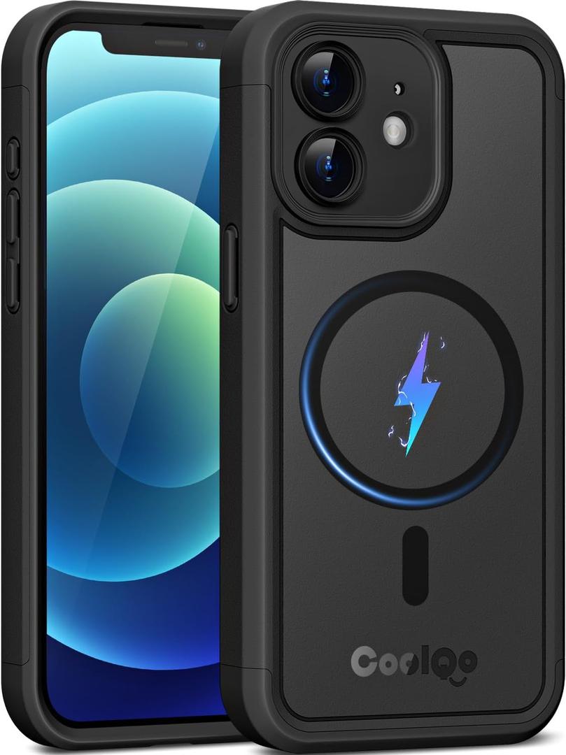 COOLQO Magnetic for iPhone 12 Case, Dual Layer Matte Scratch-Resistant, Black