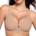 ProKloud Wireless Bras for Women Wave Push Up No Underwire Bralettes Seamless Full Coverage Support Lift Everyday Bra (Beige, XL)