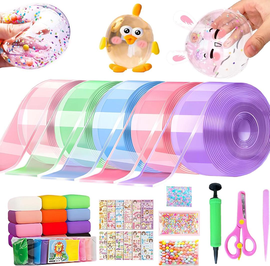 shaguanchang 5PCS Nano Tape Bubble Kit for Kids, Nano Bubble Tapes Kit with Glitter, Clay, Cute Stickers and Accessories Tools, Nano Tape Crafts for Kids Teens Girls