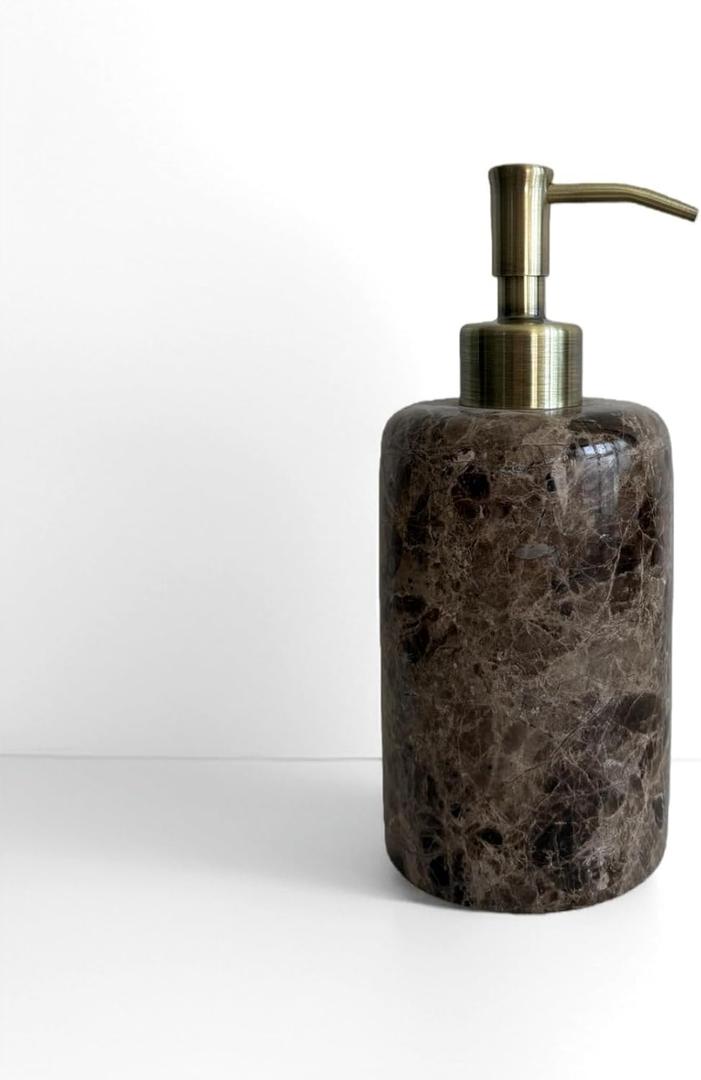 Natural Marble Vintage Stone Refillable Bathroom Liquid Dispenser 165ml Lotions Soap Container Stainless Steel Pump Head (Coffee Net)