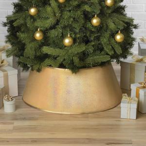 New Traditions Rose Gold Metallic Faux Leather Christmas Tree Collar  26" Diameter Fabric Stand Band for Artificial & Natural Trees  Tree Skirt Alternative, Collapsible