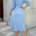 Dokotoo Womens Dresses Lace V-Neck Half Sleeve Belted Empire Waist Casual Dress A-Line Hem Summer Midi Dress with Pockets (S)