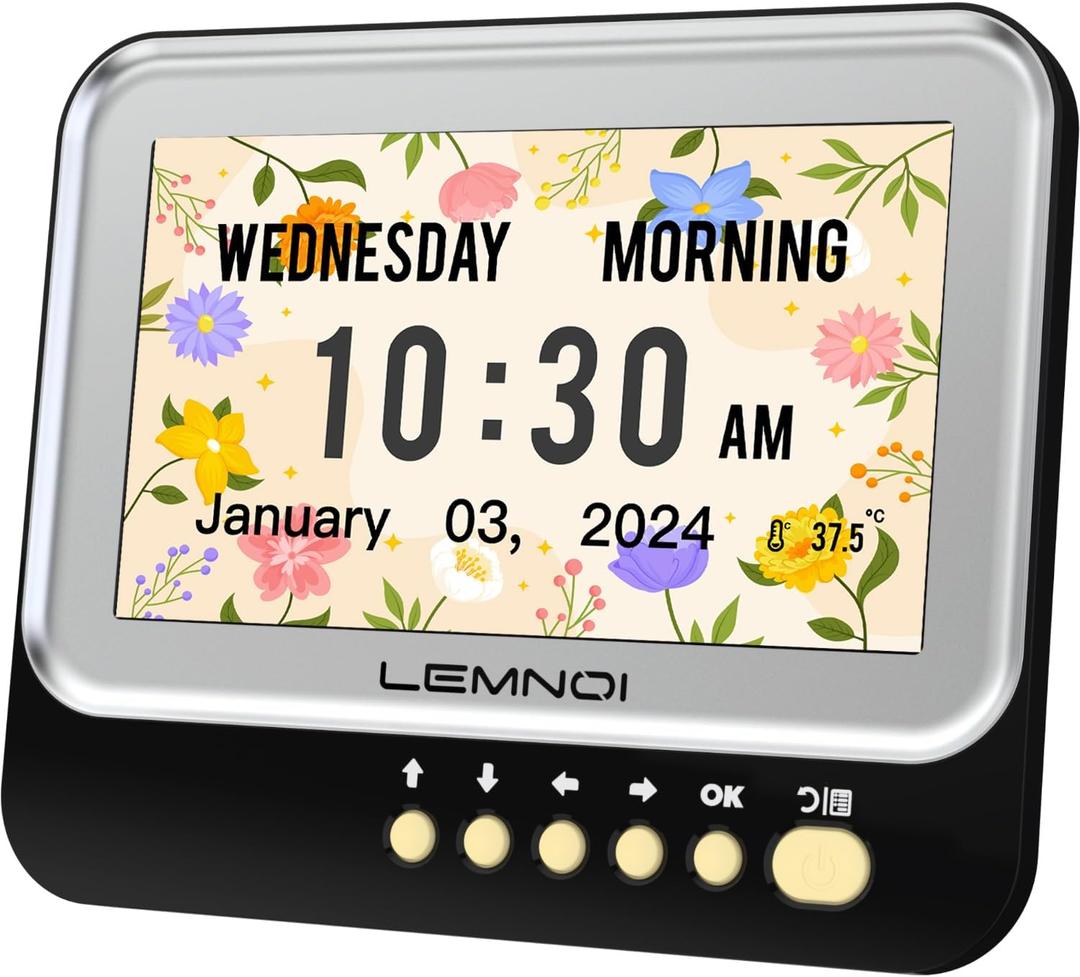 7 Inch Dementia Clock,Digital Day and Time Clock for Seniors Elderly Memory Loss Alzheimers Large Display Date Temp,12 Labels Image & 15 Medicine Alarm Reminder,Auto DST (2025 New)