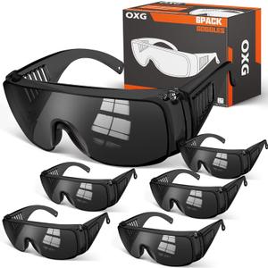 OXG Safety Glasses Over Eyeglasses Anti-Fog, ANSI Z87.1 Safety Goggles Eye Protection Glasses for Men and Women (Black-6 Pack)