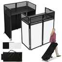 LUCKUP Portable DJ Facade Booth Table with Wheels, 41L x 20W DJ Stand Facade with Adjustable Feet, 2-Color Scrims & Carry Bag, Foldable DJ Booth for Weddings, Parties, Mobile DJs