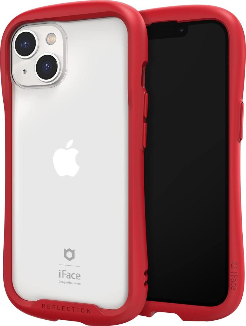 iFace Reflection Designed for iPhone 14 Case (6.1")  Cute Shockproof Hybrid [9H Tempered Glass + Bumper] Wireless Charging Compatible Clear Protective Cover for Girls, Women - Red