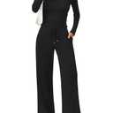 Trendy Queen Women's 2 Piece Matching Lounge Sets Fall Fashion Outfits Henley Neck Sweater Top Wide Leg Pants Sweat Suits M