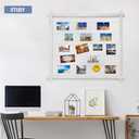 Wood Picture Frames Collage,Hanging Photo Display Board With 30 Clips,Wall Decor for Dorm Graduation Letter Postcard Greeting Card Organizer,Pine,Adjustable Metal Bead String,3 Pack,(Rustic White)