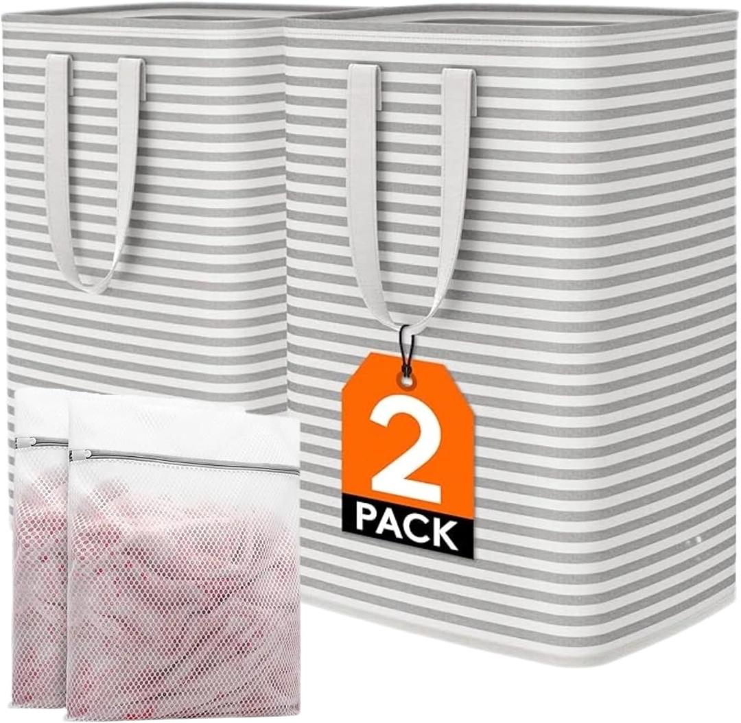 2 Pack Laundry Baskets,Waterproof Collapsible Large Laundry Hamper Bag,home storage,with Easy Carry Handles Rv Essentials,Laundry Room College Dorm Bedroom(White and blcak, 72L)