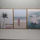 CHDITB Beach Framed Canvas Wall Art Set, Palm Tree Surfboard Seascape Wall Decor, Ocean Surfing Wall Painting, Coastal Art Print for Living Room, Bedroom, Dining Room, Bathroom - Large Size 16"x24"x3