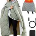 Heated Blanket Battery Operated, 12V Portable Electric Heated Shawl Throw with Detachable Hood-Scarf,Heating Outdoor Camping Blanket Hoodie for Traveling,Picnics,Car,51.2''X70.8'' (Grey)